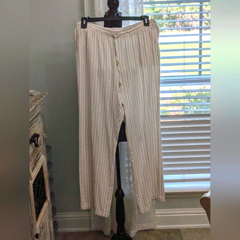 Ellen Tracy Linen Blend Stripe Wide Leg Pants Size Large